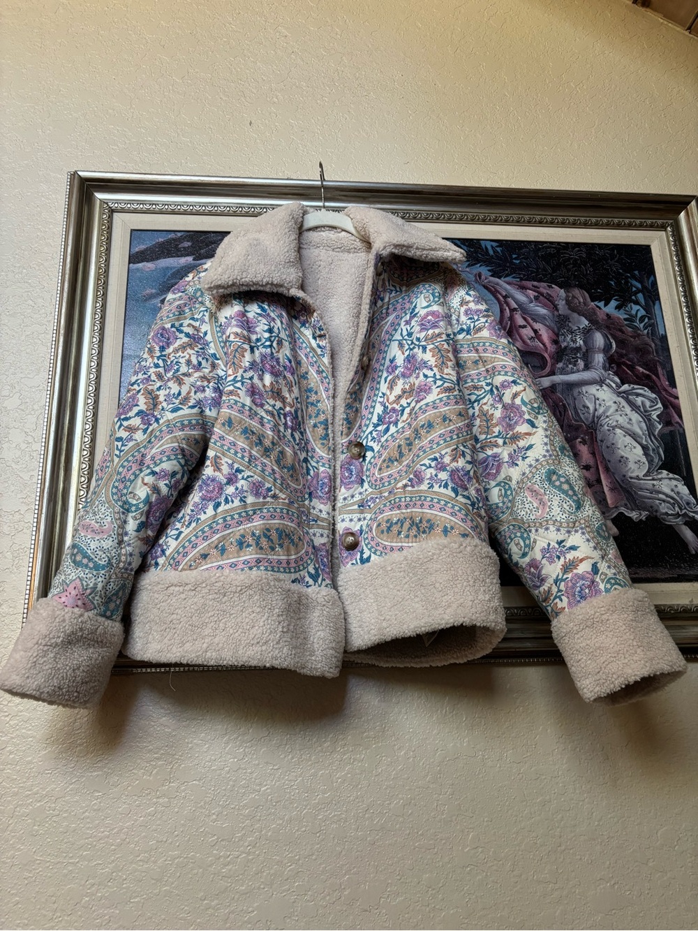Belladonna Reversible Floral Paisley Sherpa Jacket - Cream